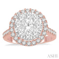 2 Ctw Round Diamond Lovebright Halo Engagement Ring in 14K Rose and White Gold