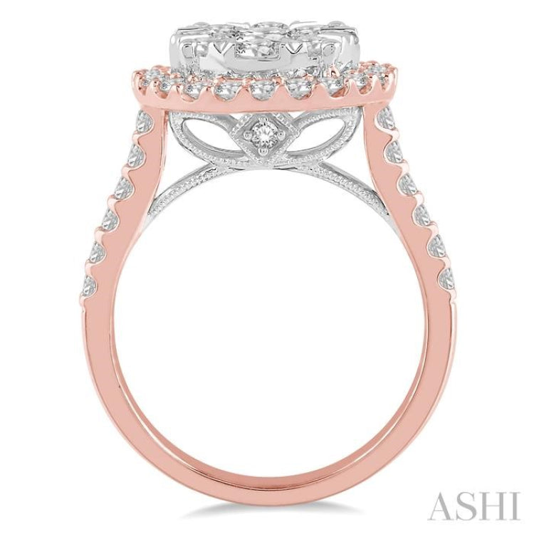 2 Ctw Round Diamond Lovebright Halo Engagement Ring in 14K Rose and White Gold