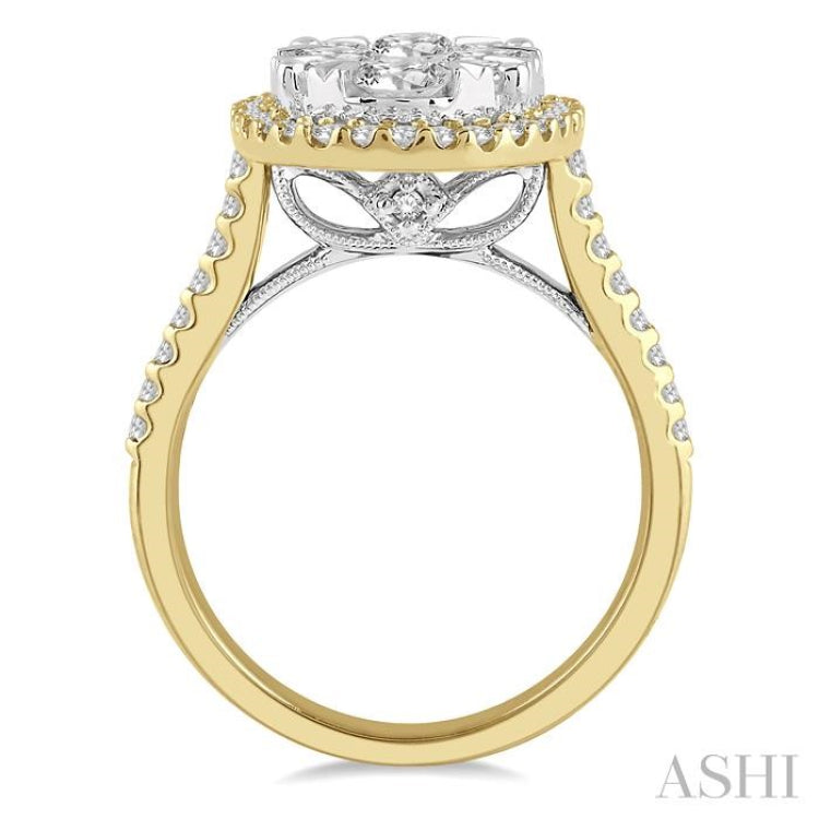 2 Ctw Round Diamond Lovebright Halo Engagement Ring in 14K Yellow and White Gold