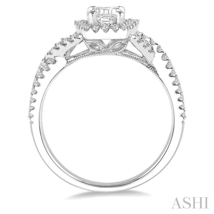 1/2 Ctw Barrel Shape Crossed Shank Semi-Mount Round Cut Diamond Engagement Ring in 14K White Gold