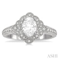 1/4 Ctw Oval Shape Semi-Mount Round Cut Diamond Engagement Ring in 14K White Gold