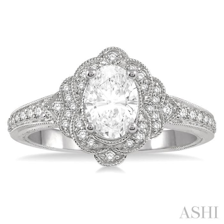 1/4 Ctw Oval Shape Semi-Mount Round Cut Diamond Engagement Ring in 14K White Gold