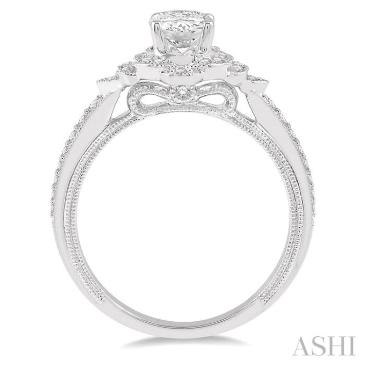 1/4 Ctw Oval Shape Semi-Mount Round Cut Diamond Engagement Ring in 14K White Gold