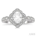 1/4 Ctw Lattice Oval Shape Semi-Mount Round Cut Diamond Engagement Ring in 14K White Gold