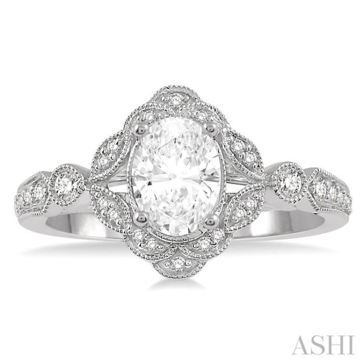 1/4 Ctw Lattice Oval Shape Semi-Mount Round Cut Diamond Engagement Ring in 14K White Gold