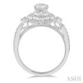 1/4 Ctw Lattice Oval Shape Semi-Mount Round Cut Diamond Engagement Ring in 14K White Gold