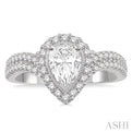 1/2 Ctw Curved Shank Pear Shape Semi-Mount Diamond Engagement Ring in 14K White Gold