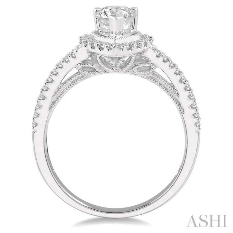 1/2 Ctw Curved Shank Pear Shape Semi-Mount Diamond Engagement Ring in 14K White Gold