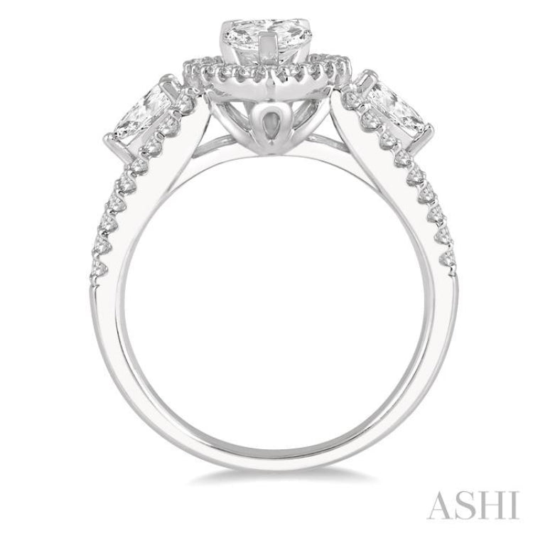 1 1/2 Ctw Pear Shape Diamond Engagement Ring in 14K White Gold