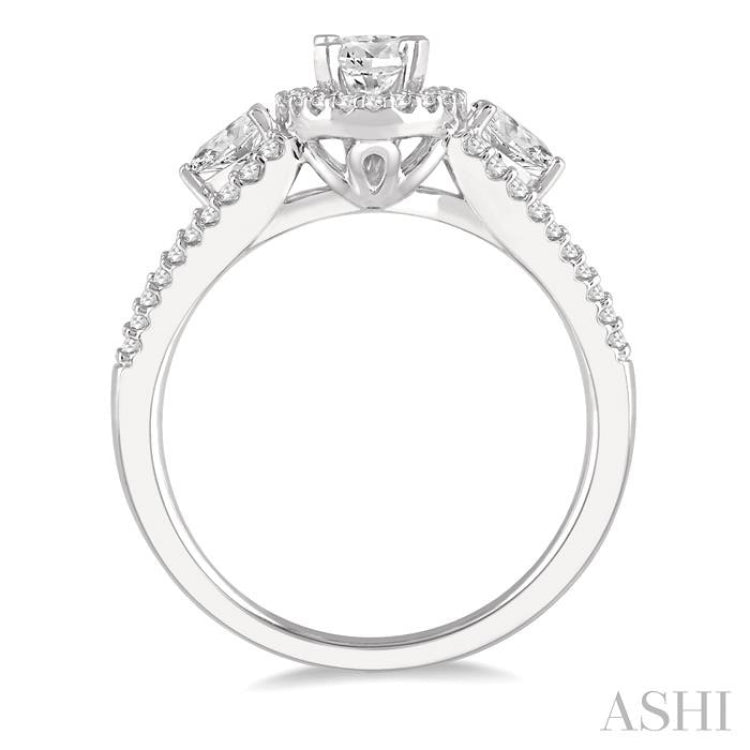 7/8 Ctw Oval Shape Diamond Engagement Ring in 14K White Gold