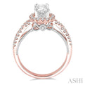 1/2 Ctw Oval Shape Crossed Shank Semi-Mount Round Cut Diamond Engagement Ring in 14K Rose and White Gold