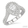 1/2 Ctw Double Row Pear Shape Semi-Mount Diamond Engagement Ring in 14K White Gold