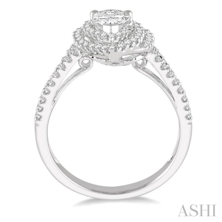 1/2 Ctw Double Row Pear Shape Semi-Mount Diamond Engagement Ring in 14K White Gold