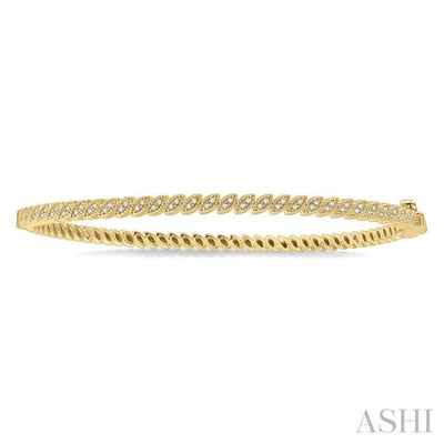 1/3 Ctw Indented Marquise Mount Round Cut Diamond Stackable Bangle in 14K Yellow Gold