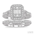 3/4 ctw Lattice Diamond Wedding Set With 3/4 ctw Baguette & Round Cut Diamond Engagement Ring and 1/10 ctw Wedding Band in 14K White Gold