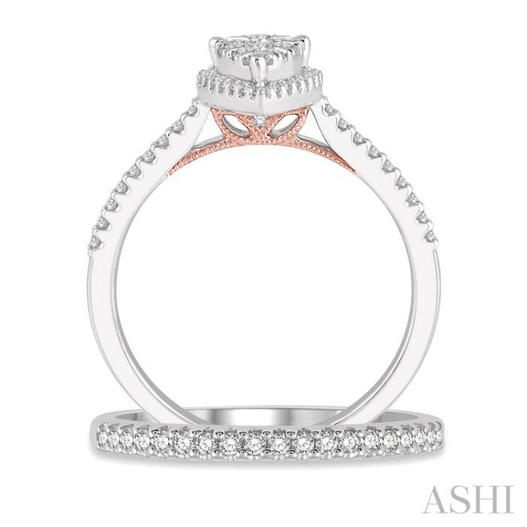 1/2 Ctw Lovebright Diamond Wedding Set With 1/3 ct Pear Shape Engagement Ring and 1/5 ct Wedding Band in 14K White and Rose Gold