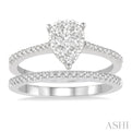 5/8 Ctw Diamond Lovebright Wedding Set With 1/2 Ctw Pear Shape Engagement Ring and 1/6 Ctw Wedding Band in 14K White Gold