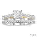 1/2 ctw Lovebright Diamond Wedding Set With 1/3 ctw Cushion Shape Engagement Ring in 14K White and Yellow Gold and 1/6 ctw Wedding Band in 14K Wh