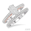 1/2 ctw Lovebright Diamond Wedding Set With 1/3 ctw Oval Shape Engagement Ring in 14K White and Rose Gold and 1/6 ctw Wedding Band in 14K White