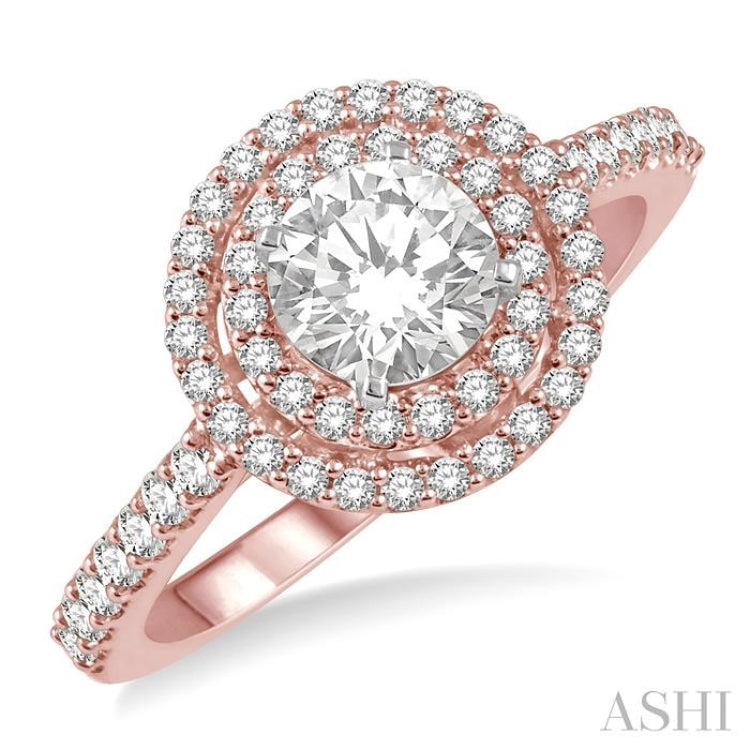 5/8 Ctw Semi-Mount Round Cut Diamond Engagement Ring in 14K Rose and White Gold