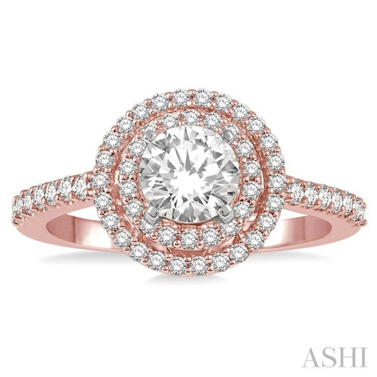 5/8 Ctw Semi-Mount Round Cut Diamond Engagement Ring in 14K Rose and White Gold