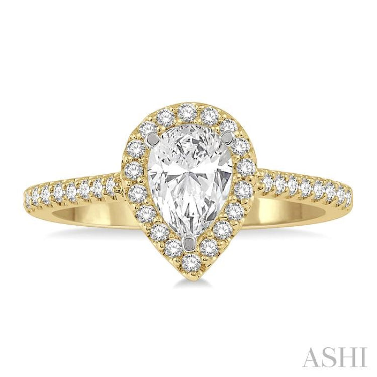 1/3 Ctw Pear Shape Semi-Mount Diamond Engagement Ring in 14K Yellow and White Gold