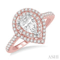 5/8 Ctw Pear Shape Semi-Mount Round Cut Diamond Engagement Ring in 14K Rose and White Gold