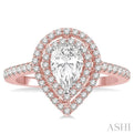 5/8 Ctw Pear Shape Semi-Mount Round Cut Diamond Engagement Ring in 14K Rose and White Gold