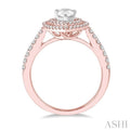 5/8 Ctw Pear Shape Semi-Mount Round Cut Diamond Engagement Ring in 14K Rose and White Gold