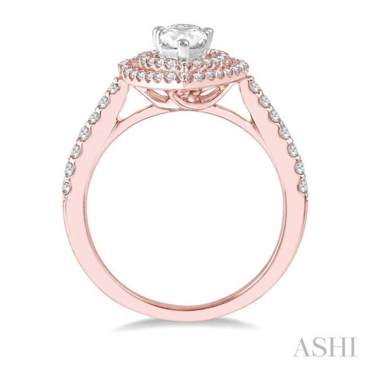 5/8 Ctw Pear Shape Semi-Mount Round Cut Diamond Engagement Ring in 14K Rose and White Gold