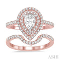 5/8 Ctw Diamond Wedding Set in 14K With 1/2 Ctw Pear Shape Engagement Ring in Rose and White Gold and 1/8 Ctw U-Cut Center Wedding Band in Rose Gold