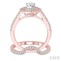 5/8 Ctw Diamond Wedding Set in 14K With 1/2 Ctw Pear Shape Engagement Ring in Rose and White Gold and 1/8 Ctw U-Cut Center Wedding Band in Rose Gold