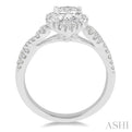 1/2 ctw Twisted Shank Pear Shape Semi-Mount Round Cut & Baguette Diamond Engagement Ring in 14K White Gold