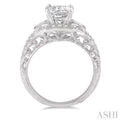 1/2 ctw Cushion Shape Baguette & Round Cut Diamond Semi-Mount Engagement Ring in 14K White Gold