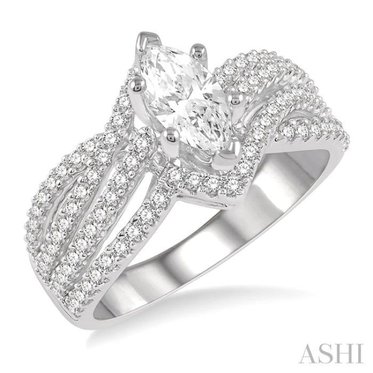 3/4 ctw Marquise Split Shank Semi-Mount Round Cut Diamond Engagement Ring in 14K White Gold