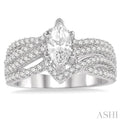 3/4 ctw Marquise Split Shank Semi-Mount Round Cut Diamond Engagement Ring in 14K White Gold