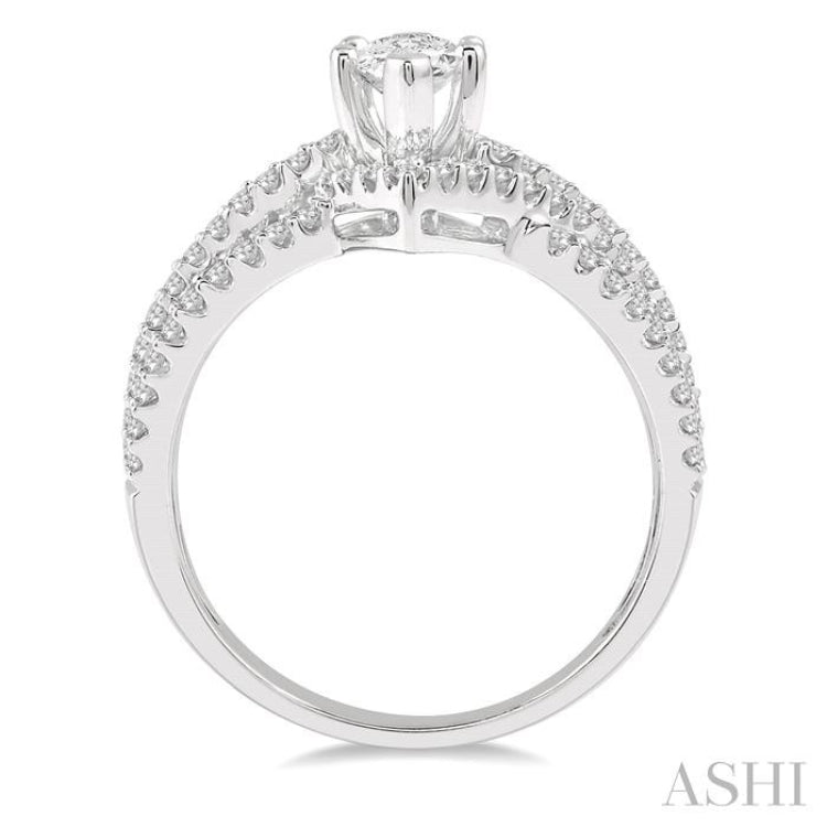 3/4 ctw Marquise Split Shank Semi-Mount Round Cut Diamond Engagement Ring in 14K White Gold