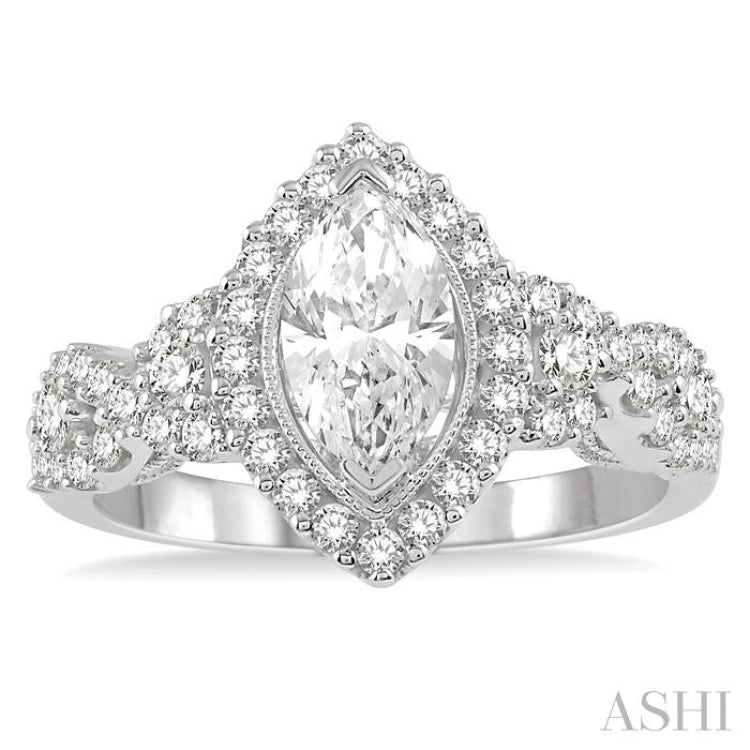 3/4 ctw Marquise Shape Twisted Shank Semi-Mount Round Cut Diamond Engagement Ring in 14K White Gold