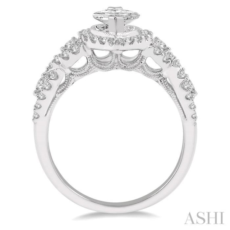 3/4 ctw Marquise Shape Twisted Shank Semi-Mount Round Cut Diamond Engagement Ring in 14K White Gold