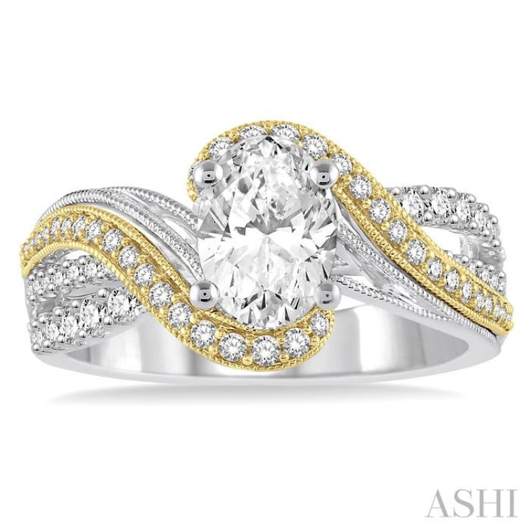 1/2 ctw Embraced Two Tone Semi-Mount Round Cut Diamond Engagement Ring in 14K White and Yellow Gold