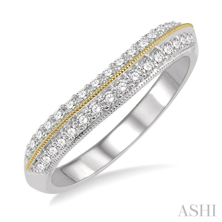 1/3 ctw Twin Row Round Cut Diamond Wedding Band in 14K White and Yellow Gold