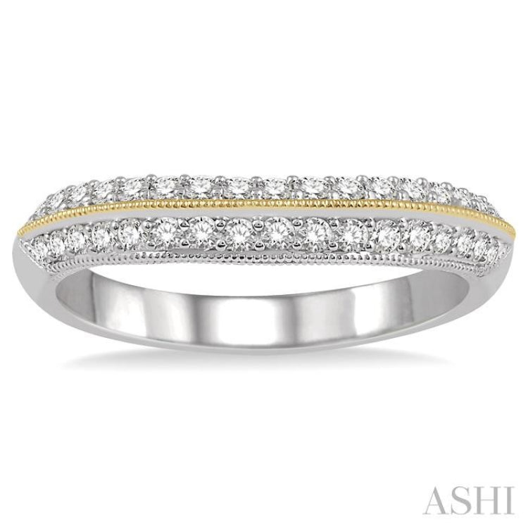 1/3 ctw Twin Row Round Cut Diamond Wedding Band in 14K White and Yellow Gold