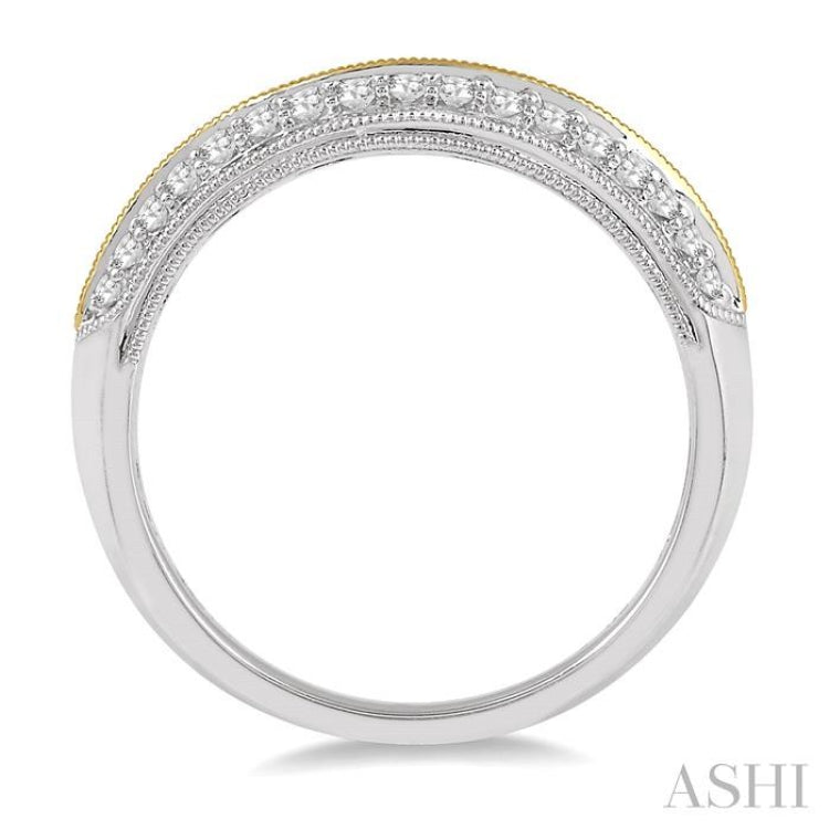 1/3 ctw Twin Row Round Cut Diamond Wedding Band in 14K White and Yellow Gold