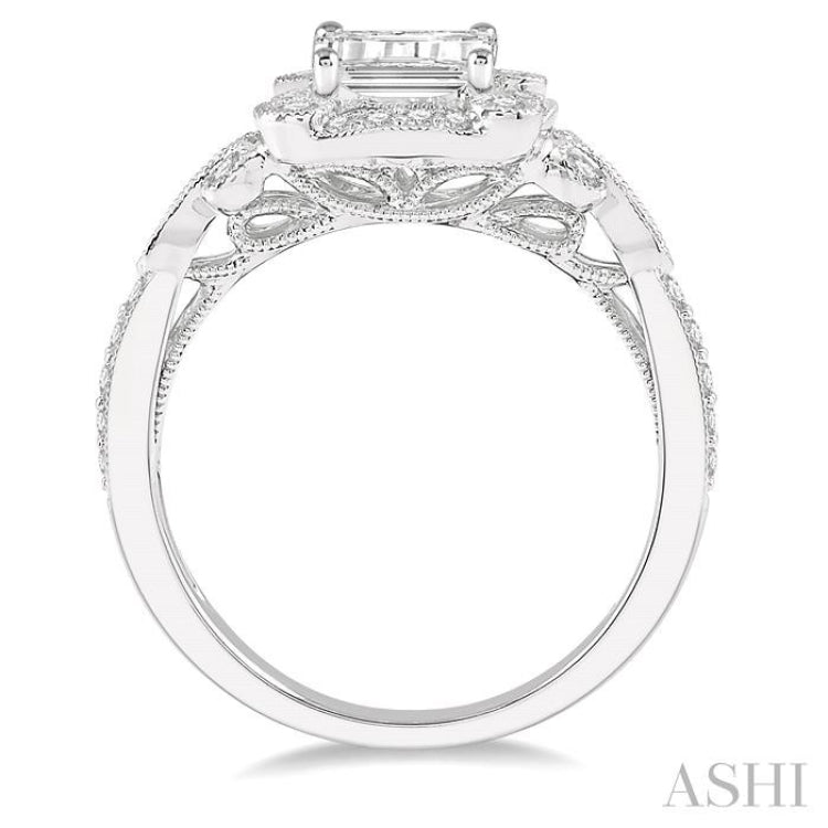 1/2 ctw Lattice Semi-Mount Round Cut Diamond Engagement Ring in 14K White Gold