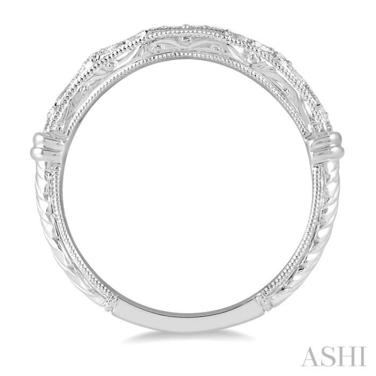 1/20 Ctw Vintage Inspired Round Diamond Wedding Band in 14K White Gold