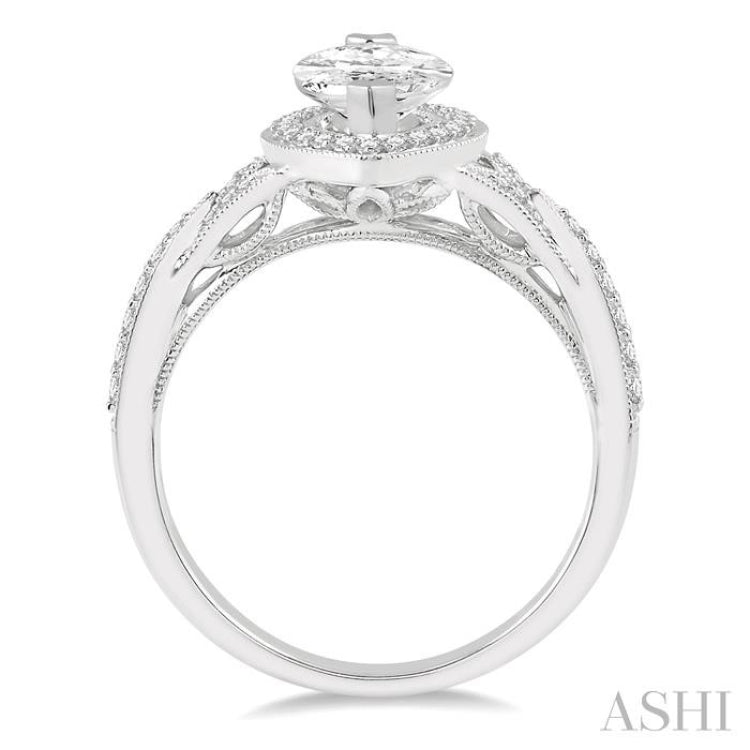 3/4 ctw Marquise and Round Cut Diamond Ladies Engagement Ring with 3/8 Ct Marquise Cut Center Stone in 14K White Gold