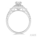 3/4 ctw Oval, Baguette and Round Cut Diamond Ladies Engagement Ring with 3/8 Ct Oval Cut Center Stone in 14K White Gold