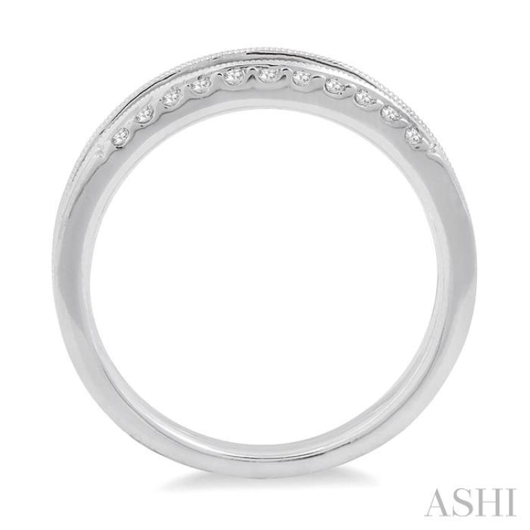 1/6 ctw Milgrain Round Cut Diamond Wedding Band in 14K White Gold