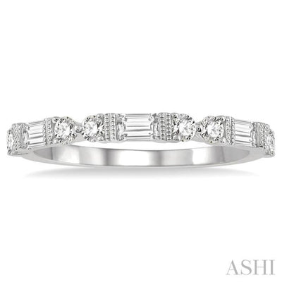 1/2 ctw Segmented Art Deco Baguette and Round Cut Diamond Stackable Band in 14K White Gold