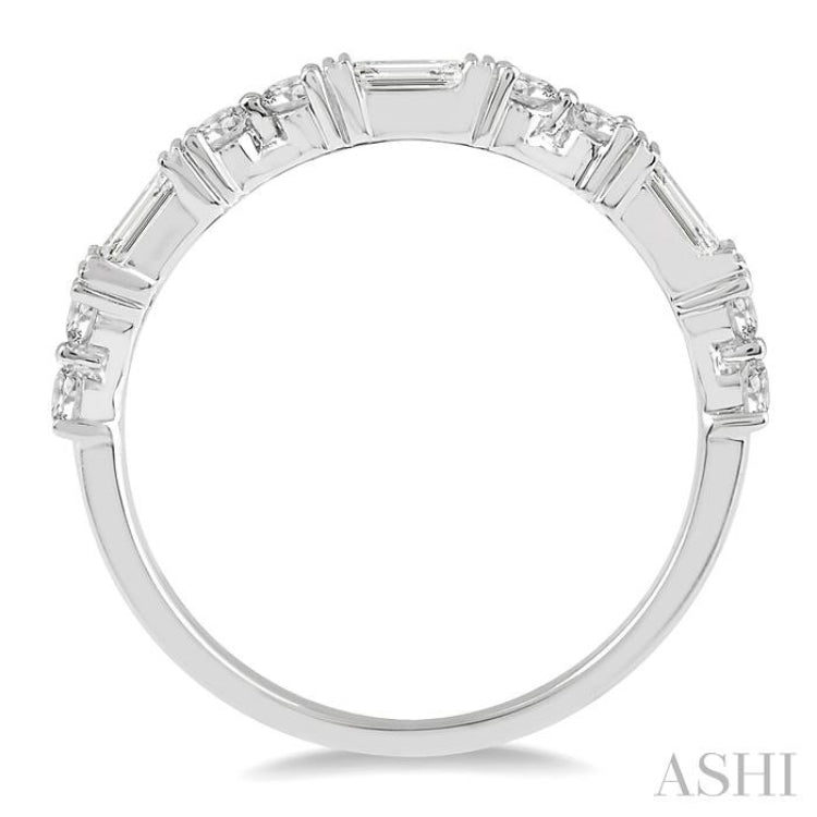 1/2 ctw Segmented Art Deco Baguette and Round Cut Diamond Stackable Band in 14K White Gold